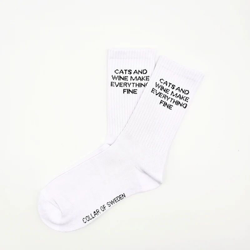 White Tube Socks - Cats And Wine Make Everything Fine