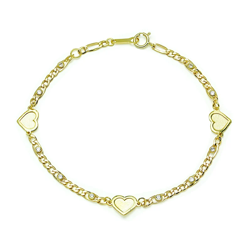Pulsera Tres Corazones con Circonitas de Oro de 9 Quilates