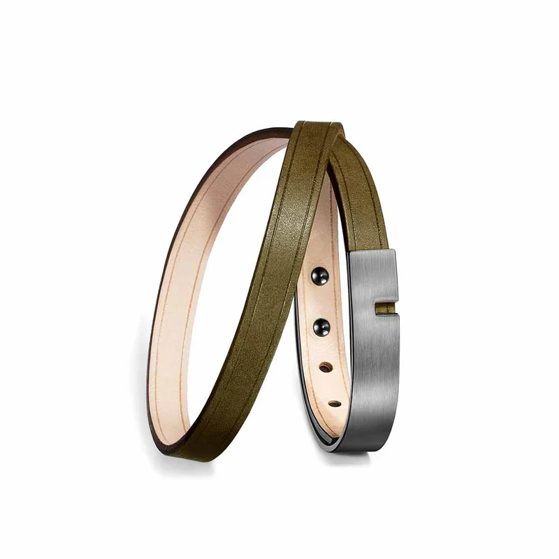 Pulsera doble de cuero caqui | U'TURN TWICE