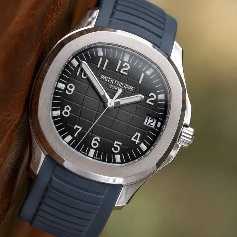 FKM Vulcanized Navy-Grey Rubber Strap for Patek Aquanaut
