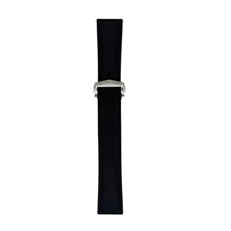 Black Sailcloth FKM Rubber Strap With Deployant Clasp