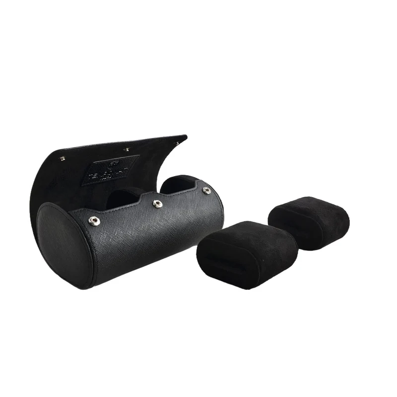 Black Saffiano Double Leather Watch Roll
