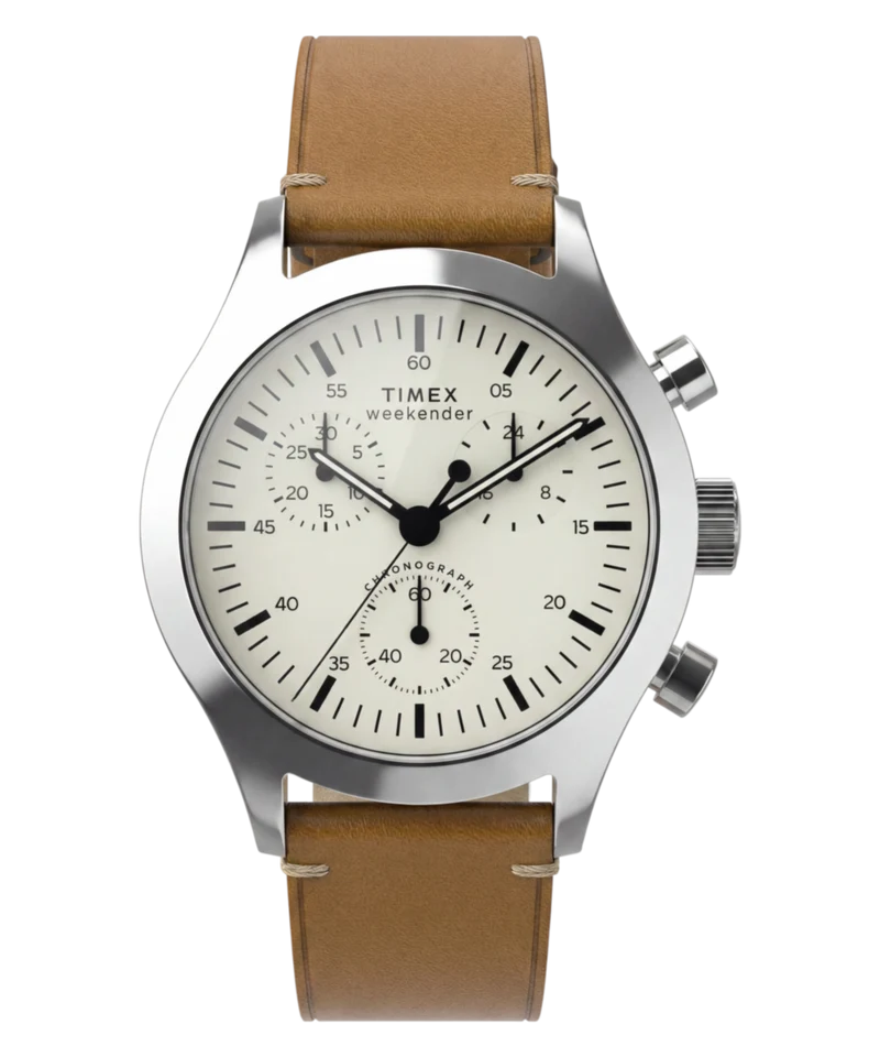 Timex Weekender® New England Chronograph 40mm Leather Strap Watch