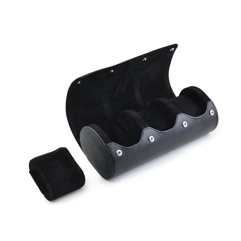 Full Black Natural Leather Watch Roll