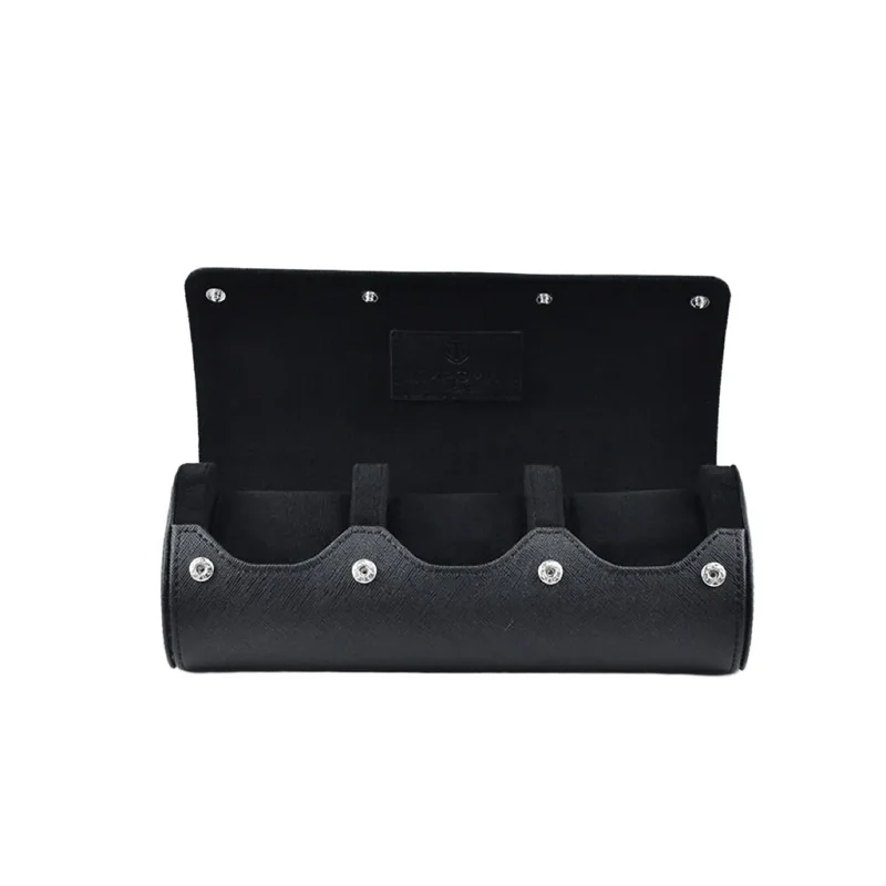 Full Black Saffiano Leather Watch Roll