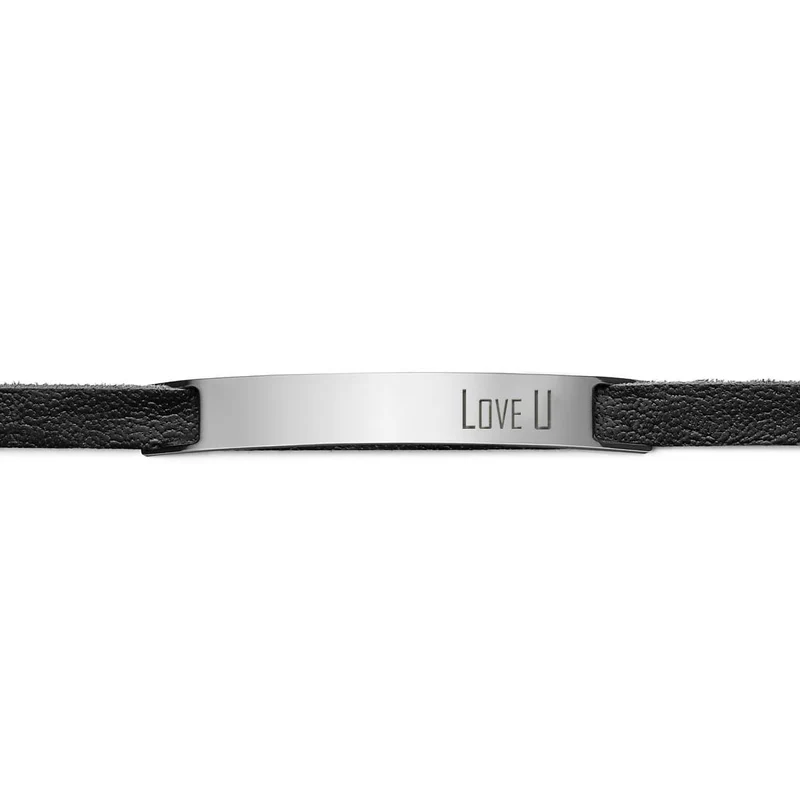 Pulsera LOVE U, cuero negro