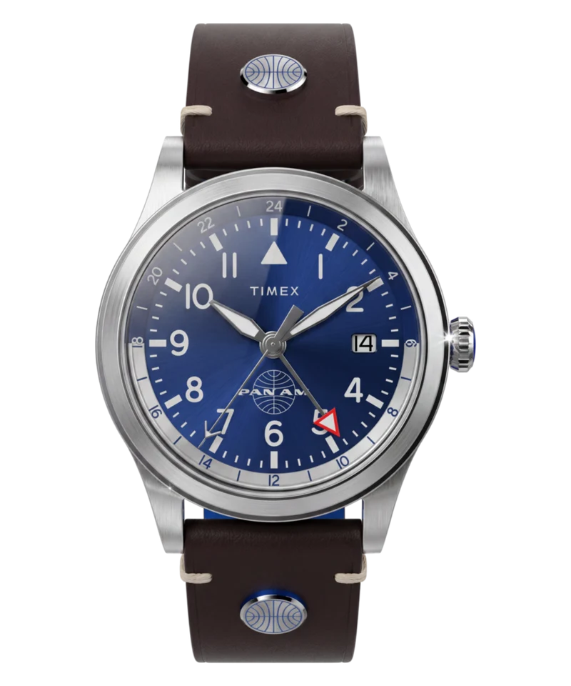 Pan Am® x Timex Waterbury GMT 39mm Leather Strap Watch