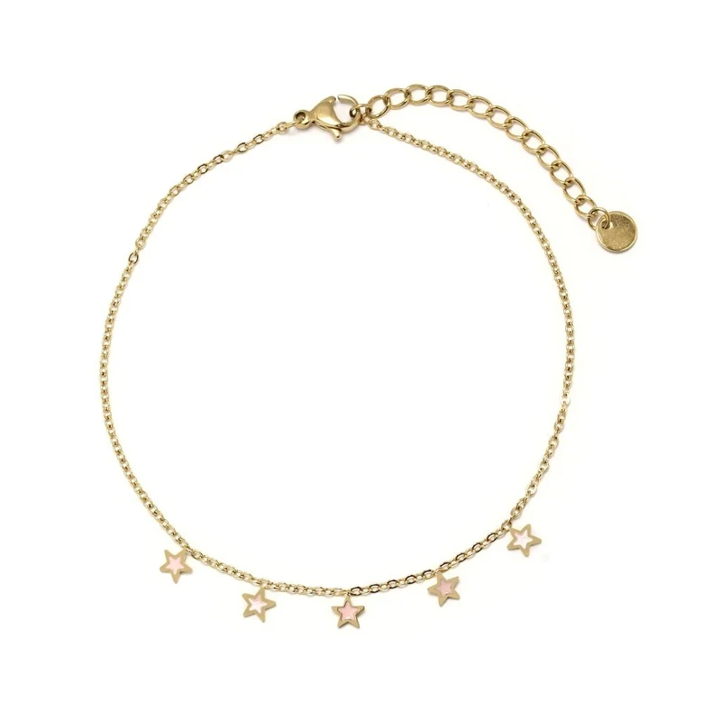 Tobillera con Estrellistas de Acero Dorado