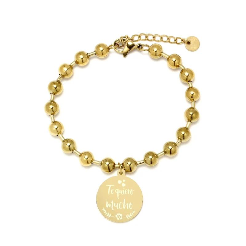Pulsera de Bolas Te quiero de Acero Dorado