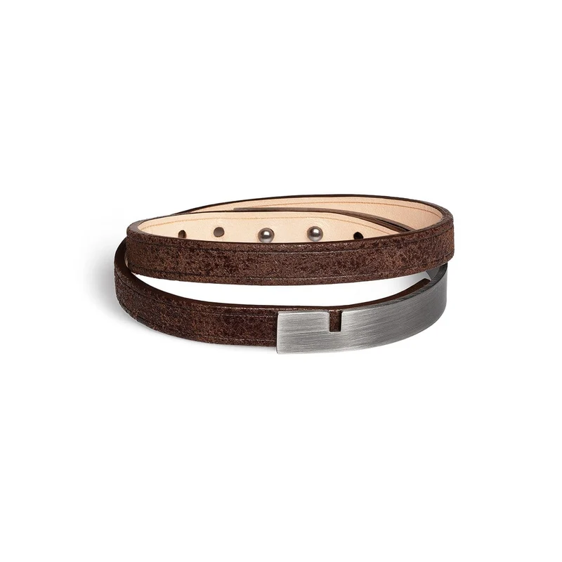 Pulsera de cuero marrón vintage doble vuelta hombre | U-TURN TWICE