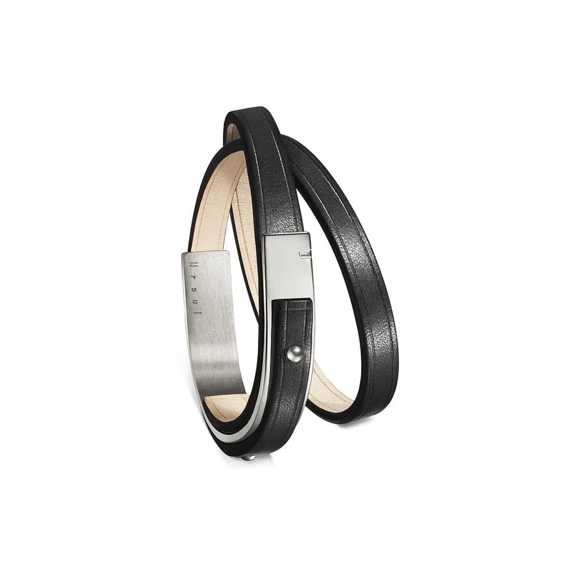 Pulsera de cuero negro para hombre | U’ROCK