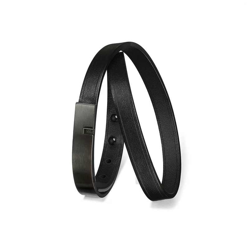 Pulsera de piel negra para hombre | U-TURN TWICE