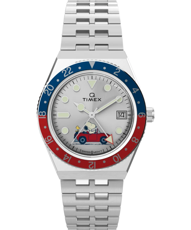 Peanuts® x Q Timex® GMT 38mm Stainless Steel Bracelet Watch