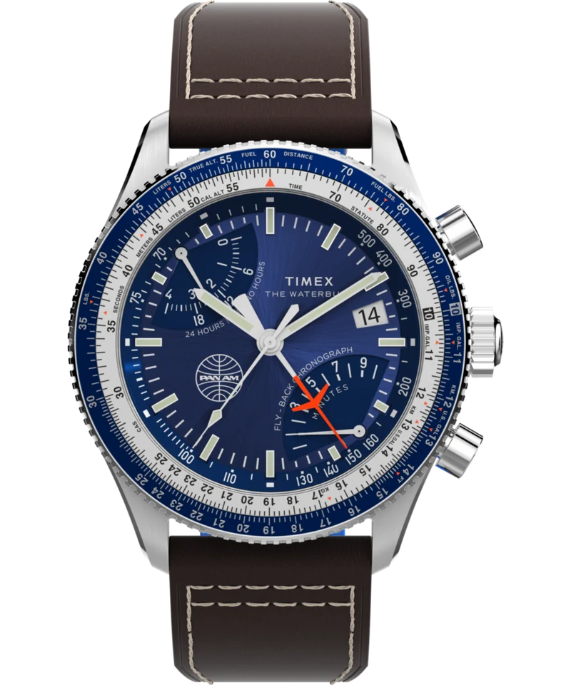 Pan Am® x Timex Fly-Back Chronograph 43mm Leather Strap Watch