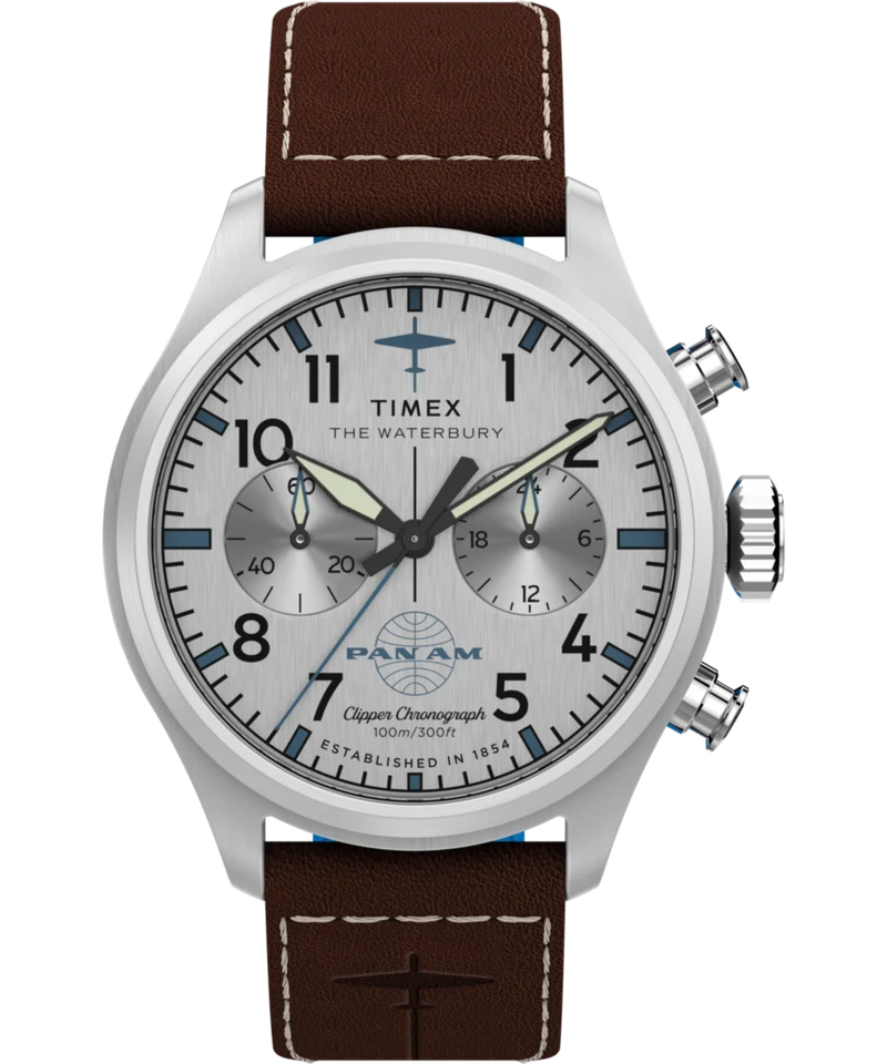 Timex x Pan Am® Waterbury Ace Chronograph 41mm Leather Strap Watch