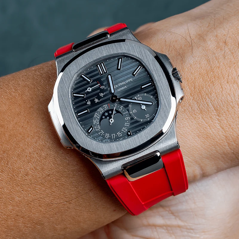 FKM Vulcanized Red Rubber Strap for Patek Nautilus