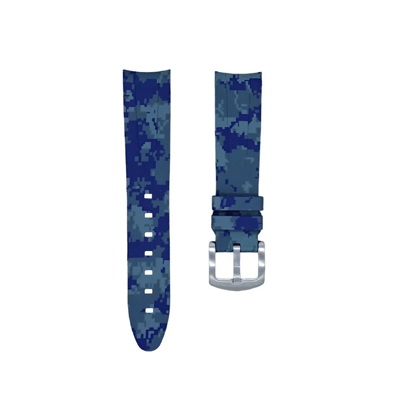 20mm Curved Ended Blue Digi Camo Rubber Strap