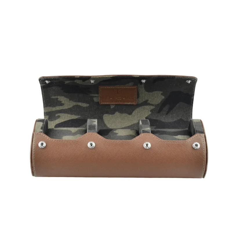 Brown Saffiano Leather Watch Roll
