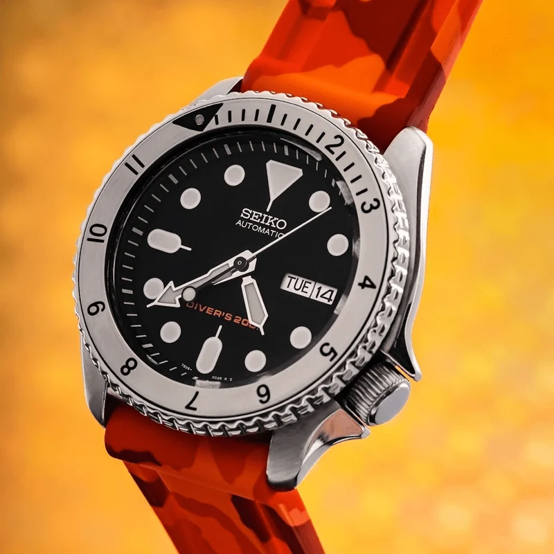 22mm Orange Camo Rubber Strap