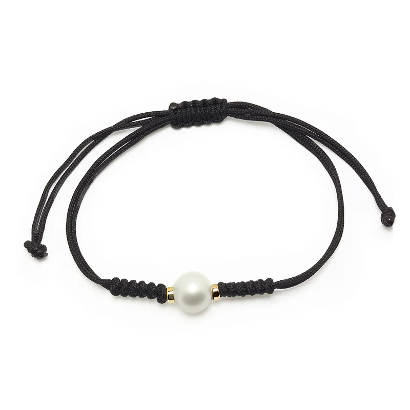 Pulsera Macramé de Oro de 9 Quilates con Perla