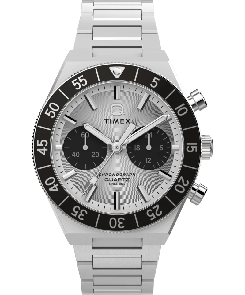 Q Timex Continental Chronograph 40mm Stainless Steel Bracelet Watch