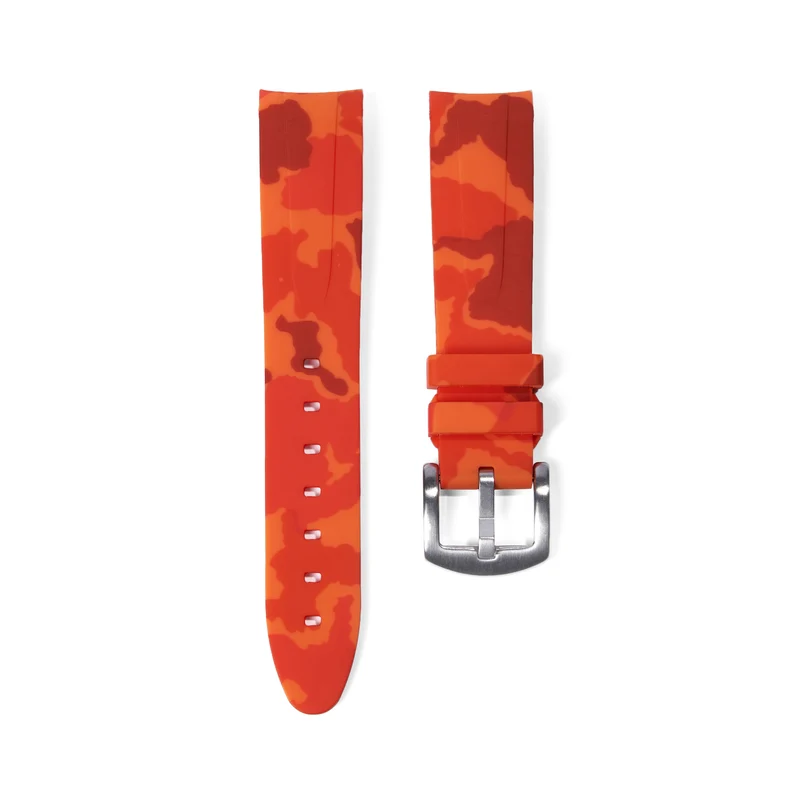 20mm Curved Ended Orange Camo Rubber Strap