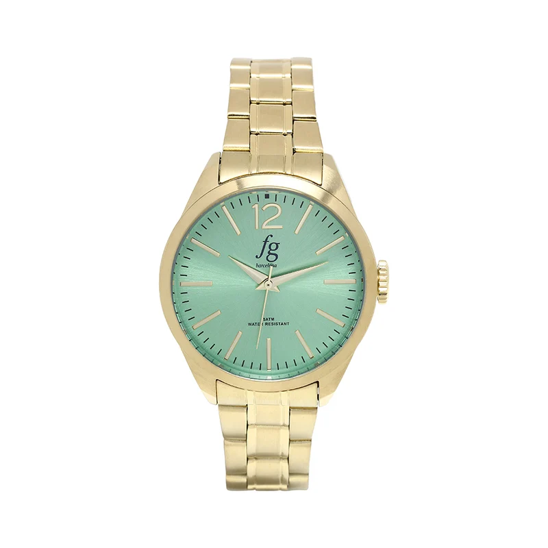 Reloj FG Classic con Correa de Acero Dorado y Esfera Verde