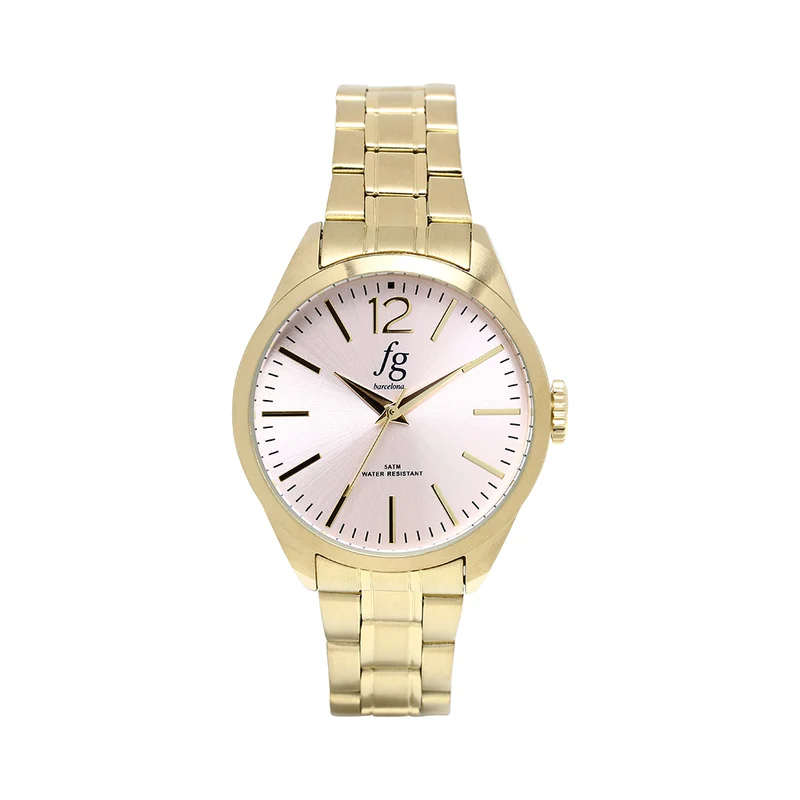 Reloj FG Classic Esfera Rosa con Correa de Acero Dorado