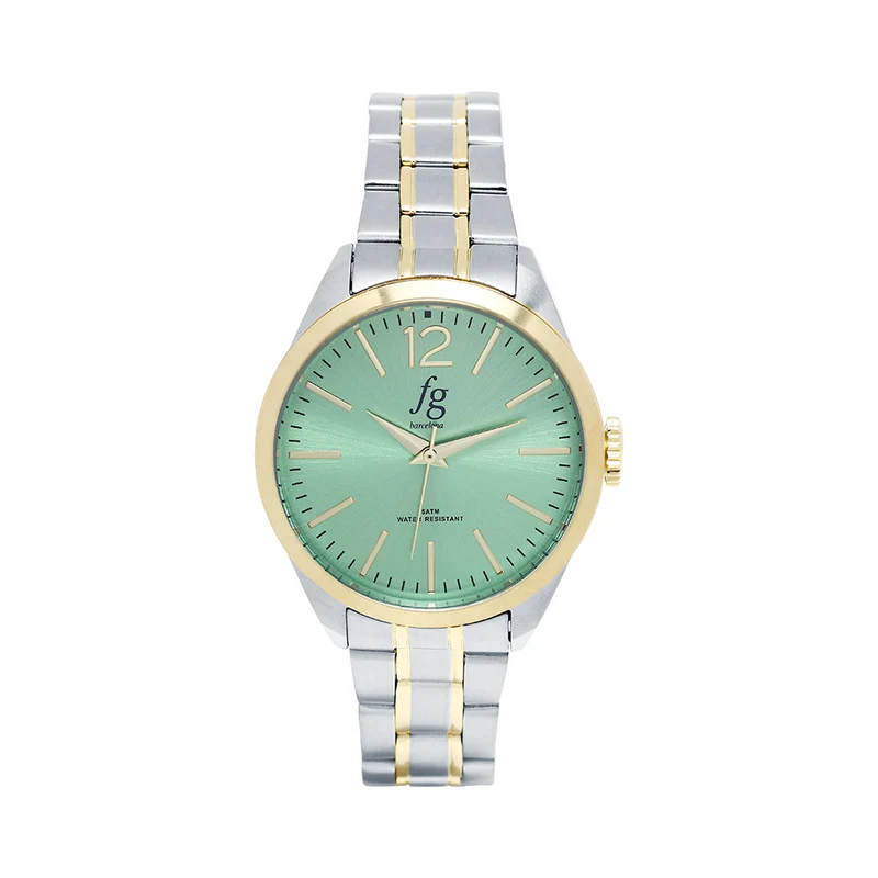 Reloj FG Classic Esfera Verde con Correa de Acero Bicolor