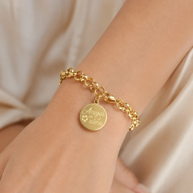 Pulsera Forzada Tesi de Acero con Placa Amigas