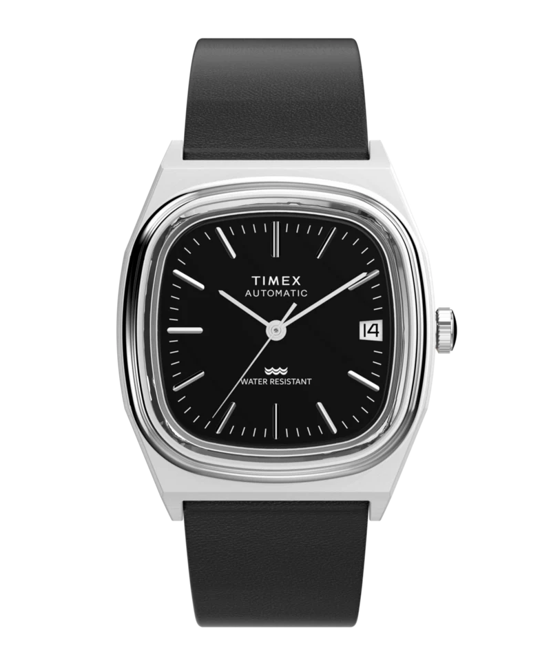 Timex® Automatic 1983 E Line 34mm Leather Strap Watch