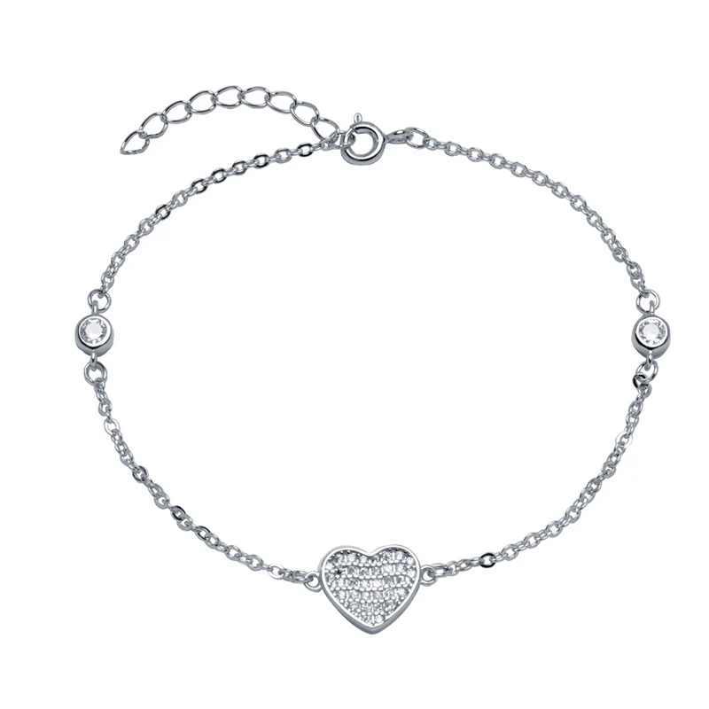 Pulsera de Corazón de Plata de Ley 925 Rodiada