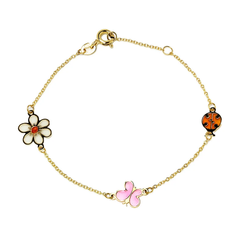 Pulsera Primavera con Tres Motivos de Oro de 9 Quilates