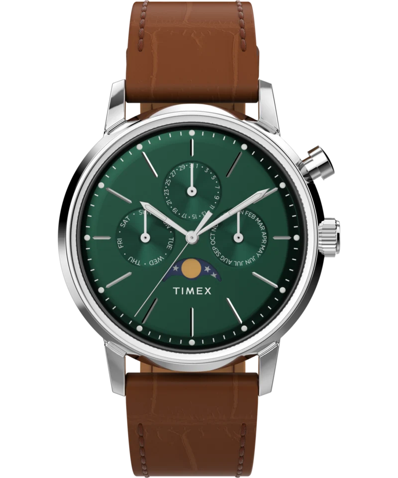 Marlin® Moon Phase 40mm Leather Strap Watch