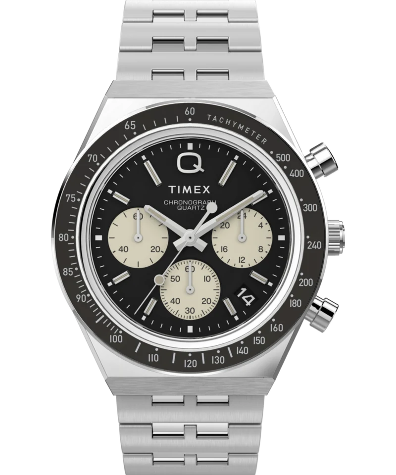 Q Timex Chronograph 40mm Stainless Steel Bracelet Watch