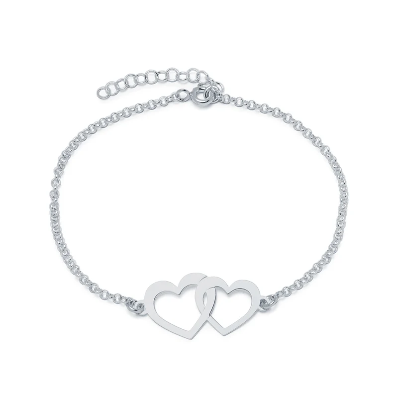 Pulsera Dos Corazones de Plata de Ley 925