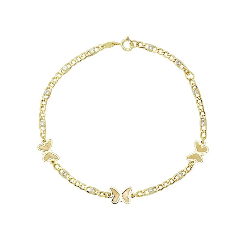 Pulsera de Mariposas de Oro de 9 Quilates con Circonitas