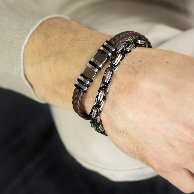 Pulsera Rectangular Negra de Acero Inoxidable