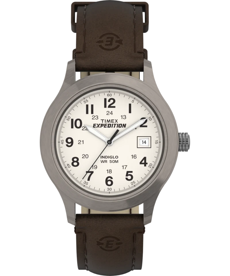 Expedition Metal Field 37mm Leather Strap Watch