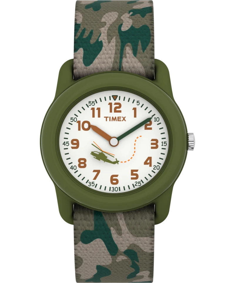TIMEX TIME MACHINES® 29mm Green Camo Elastic Fabric Kids Watch
