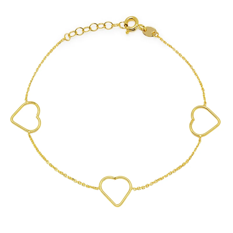 Pulsera de Tres Corazones de Oro de 9 Quilates