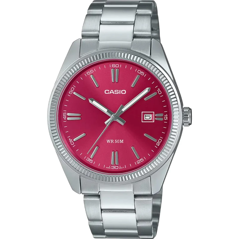 Casio MTP Collection 38.5mm Red Dial Steel Mens Quartz Watch MTP-1302PD-4AVEF