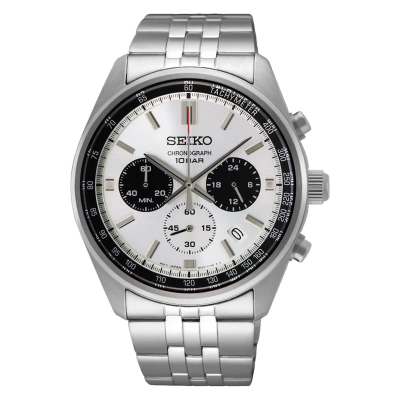 Seiko Essentials 41.5mm Chronograph Panda Dial Steel Mens Quartz Watch SSB425P1