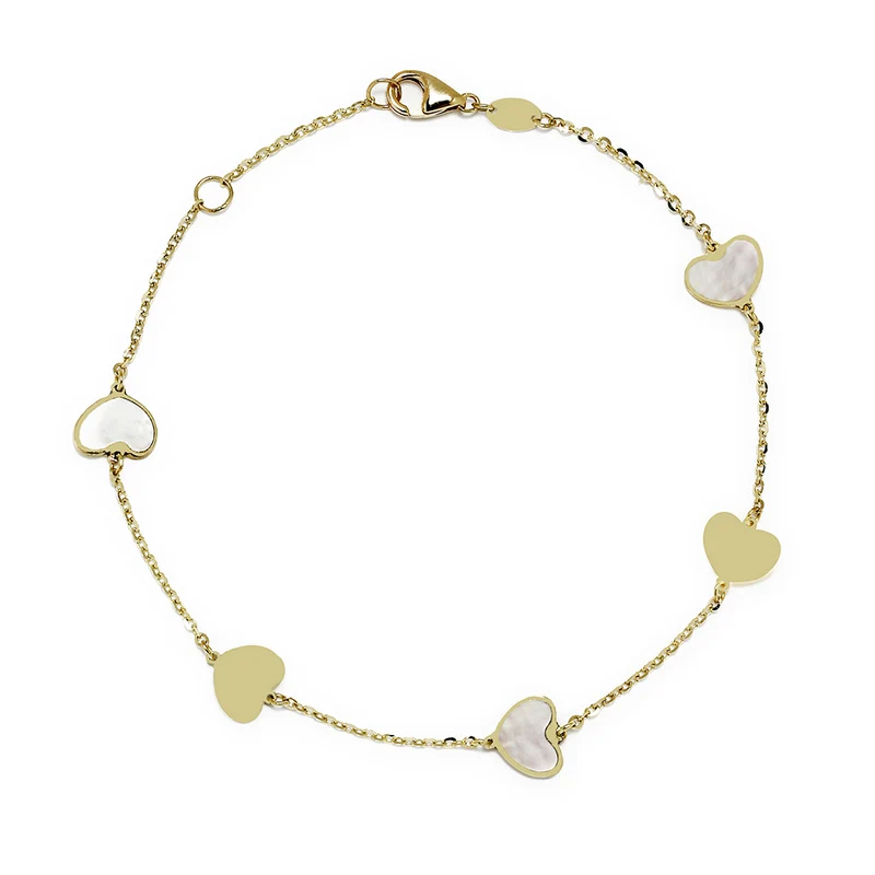 Pulsera de Corazones con Nácar de Oro de 9 Quilates