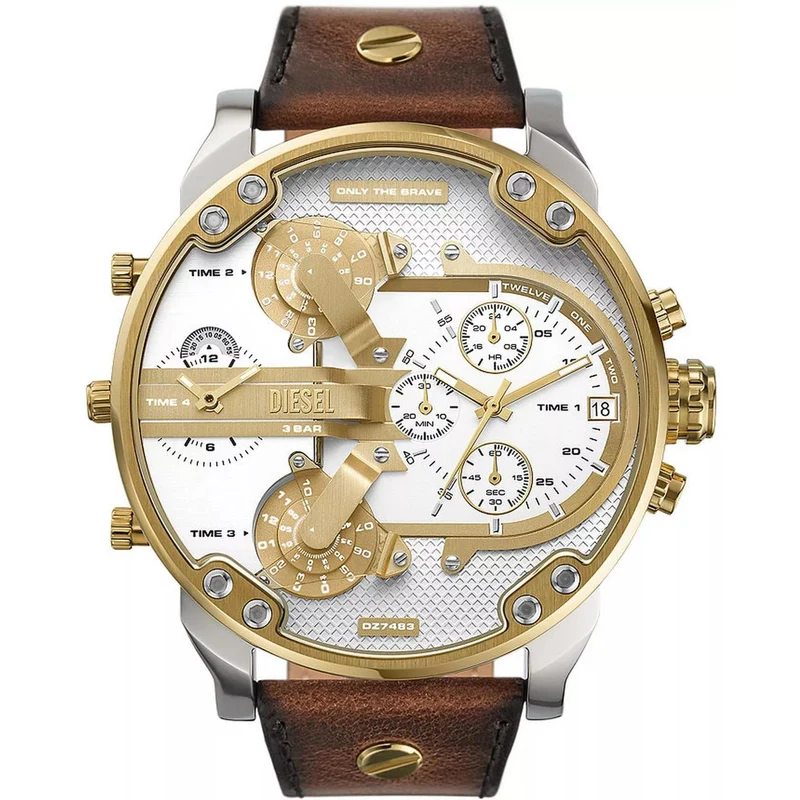 Diesel Mr. Daddy 57mm Chronograph Silver Dial Leather Mens Quartz Watch DZ7483