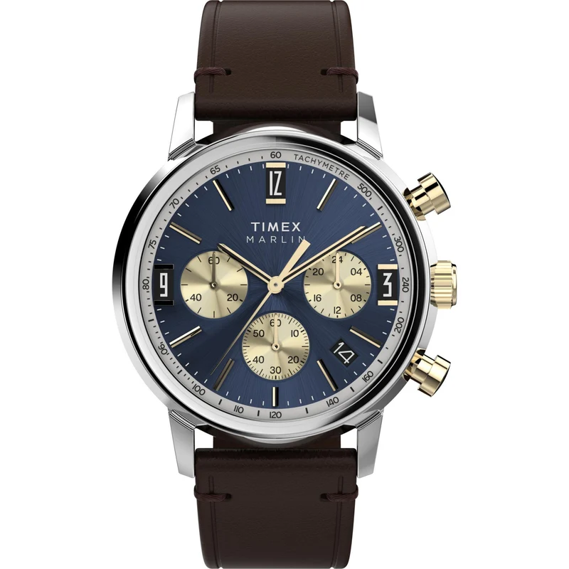 Timex Marlin 40mm Chronograph Blue Dial Leather Mens Quartz Watch TW2W60400