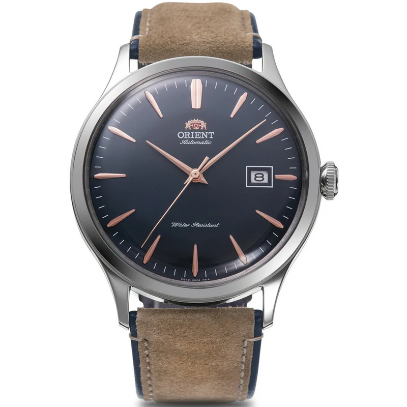 Orient Bambino 42mm Navy Dial Leather Mens Automatic Watch RA-AC0P02L30B