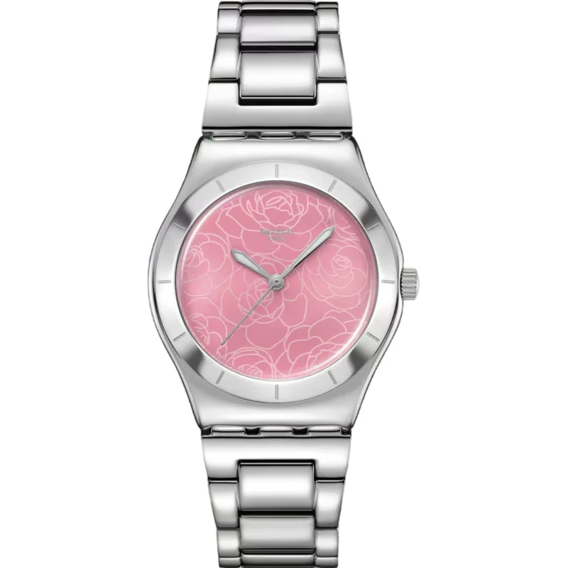Swatch Petal Charm Pink Dial Stainless Steel Strap Watch YLS234G