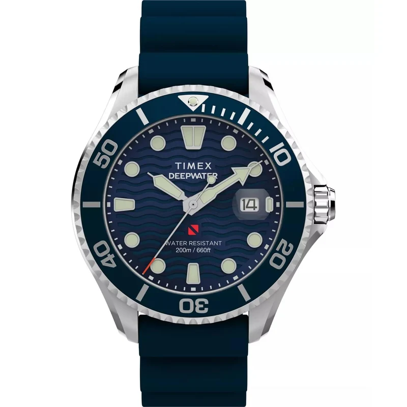 Timex Deep Water 44mm Blue Dial Rubber Mens Quartz Watch TW2W81500