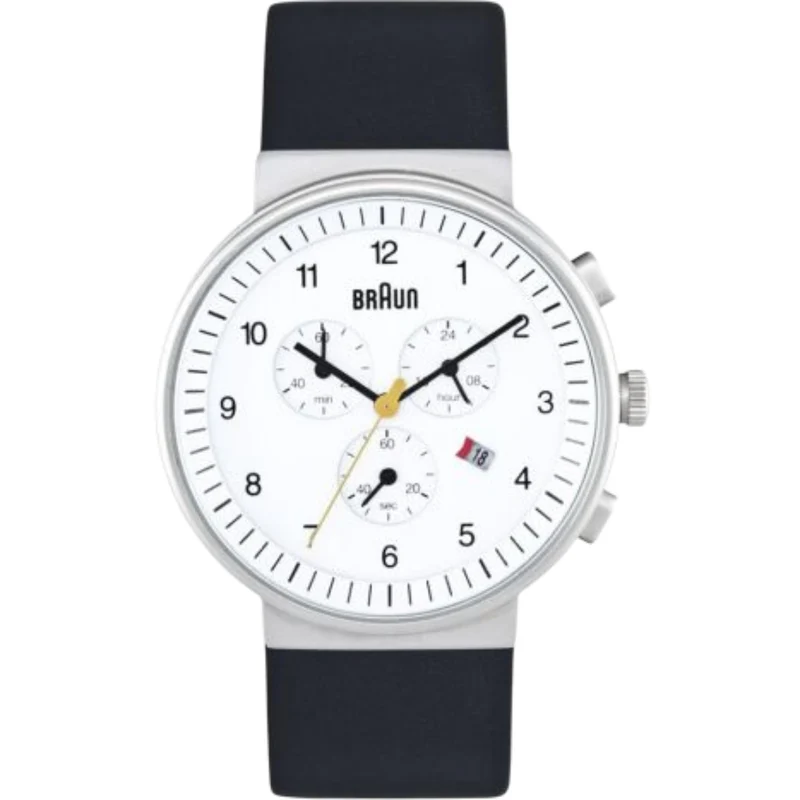 Braun Classic Chronograph White Dial Leather Strap Men's Watch BN0035BWHBKG